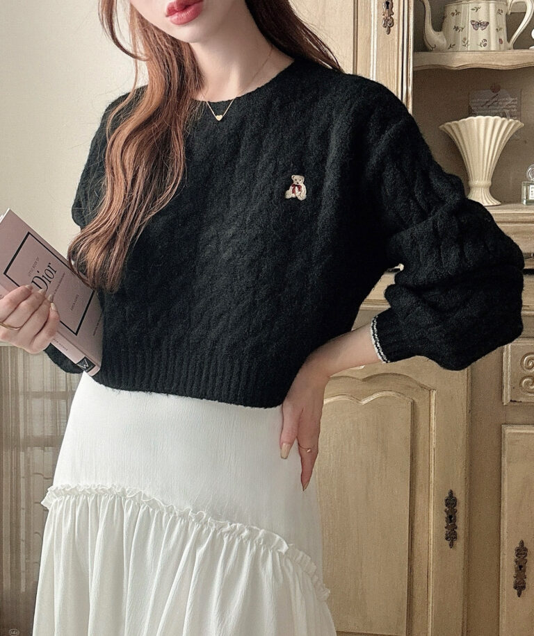 着丈が選べる】くま刺繍ケーブルニット | Meiru(メイル)｜公式LOOKBOOK