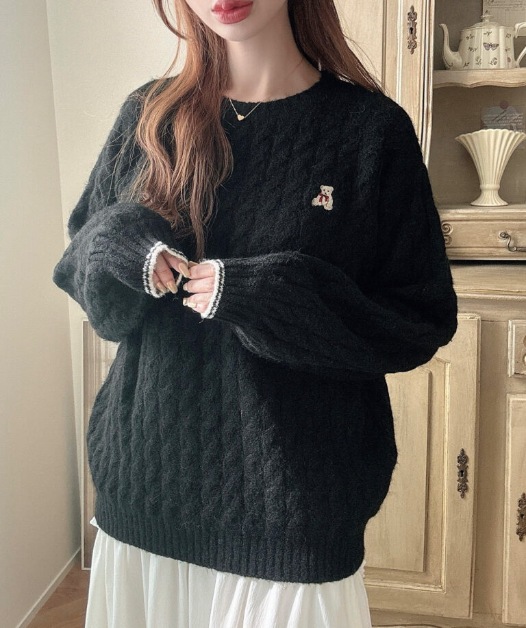 着丈が選べる】くま刺繍ケーブルニット | Meiru(メイル)｜公式LOOKBOOK