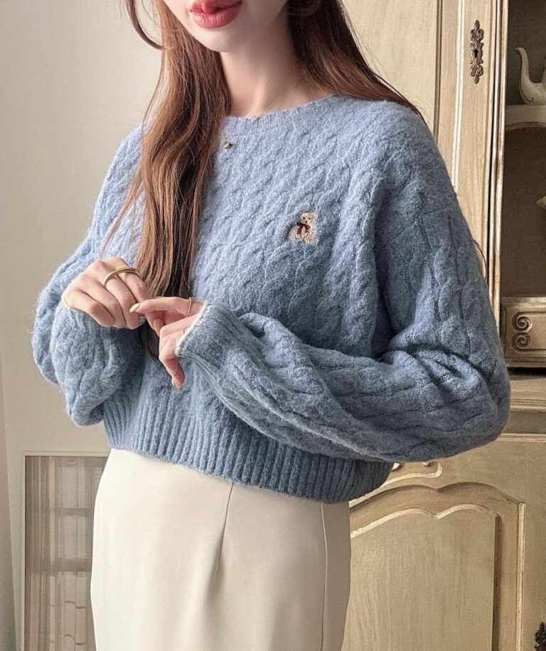 着丈が選べる】くま刺繍ケーブルニット | Meiru(メイル)｜公式LOOKBOOK