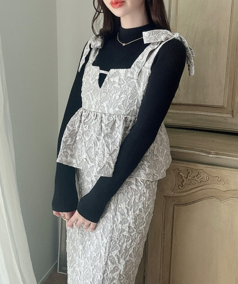 肩リボンジャガードペプラムキャミワンピース | Meiru(メイル)｜公式