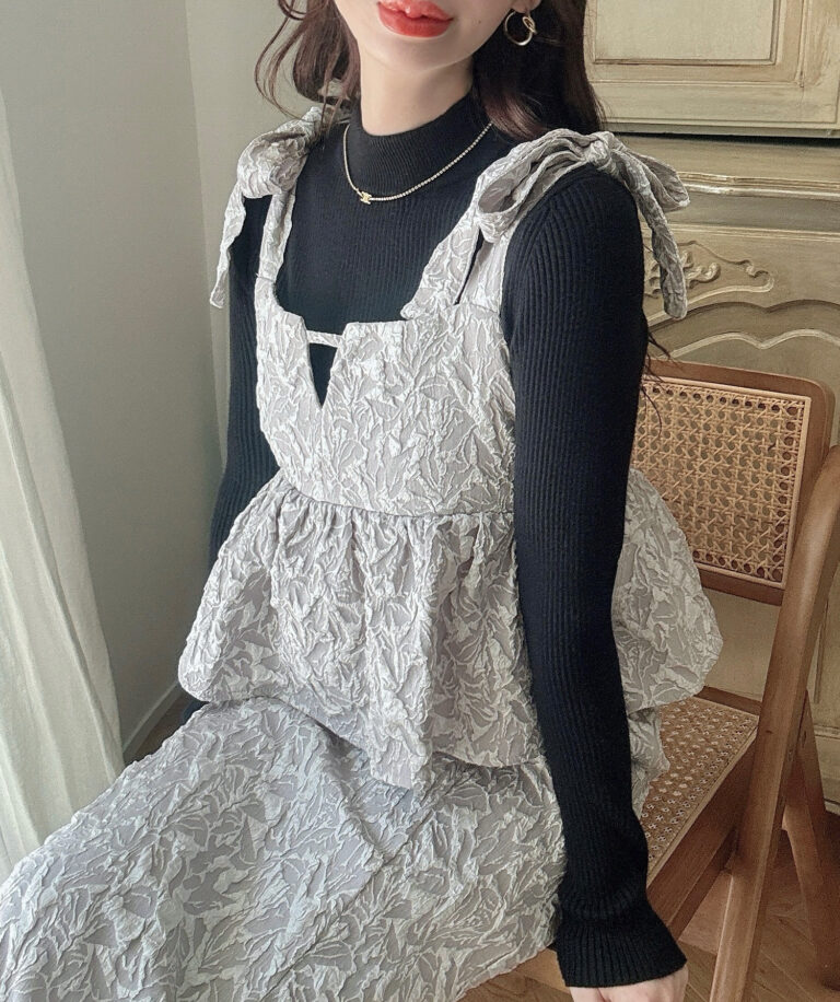 肩リボンジャガードペプラムキャミワンピース | Meiru(メイル)｜公式