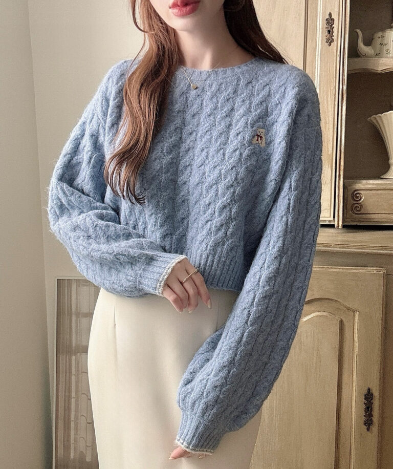 着丈が選べる】くま刺繍ケーブルニット | Meiru(メイル)｜公式LOOKBOOK