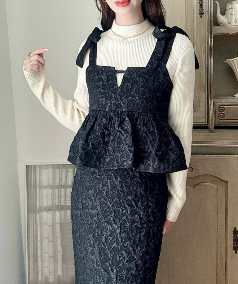 肩リボンジャガードペプラムキャミワンピース | Meiru(メイル)｜公式