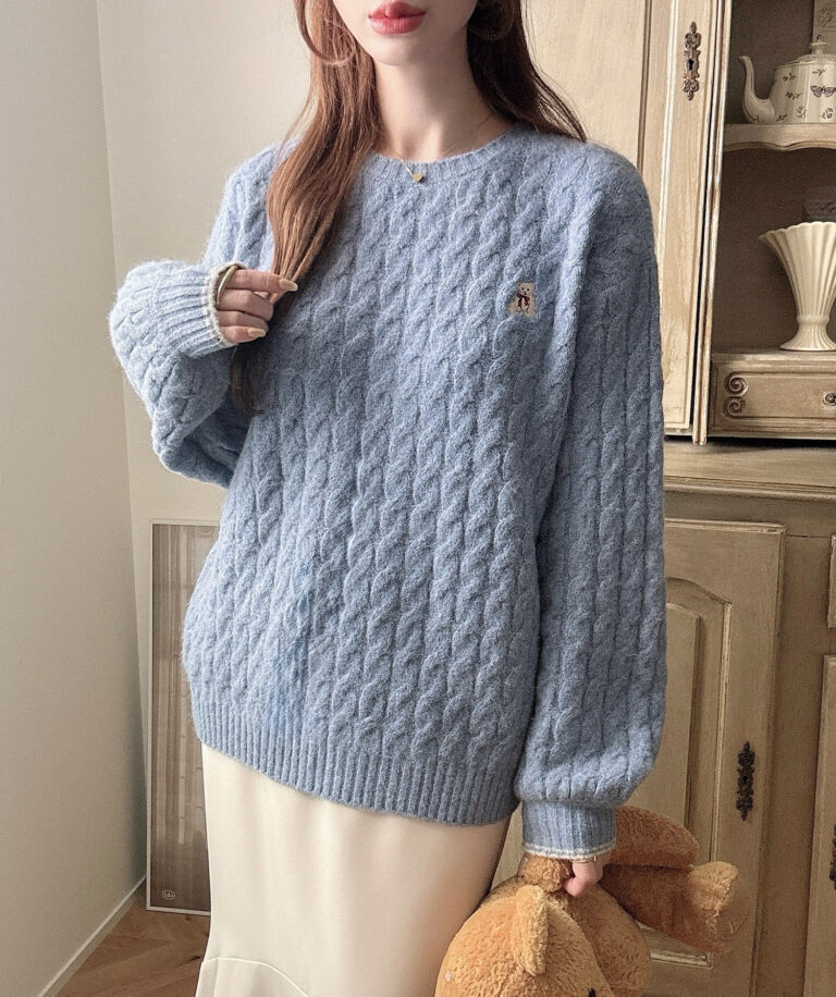 着丈が選べる】くま刺繍ケーブルニット | Meiru(メイル)｜公式LOOKBOOK