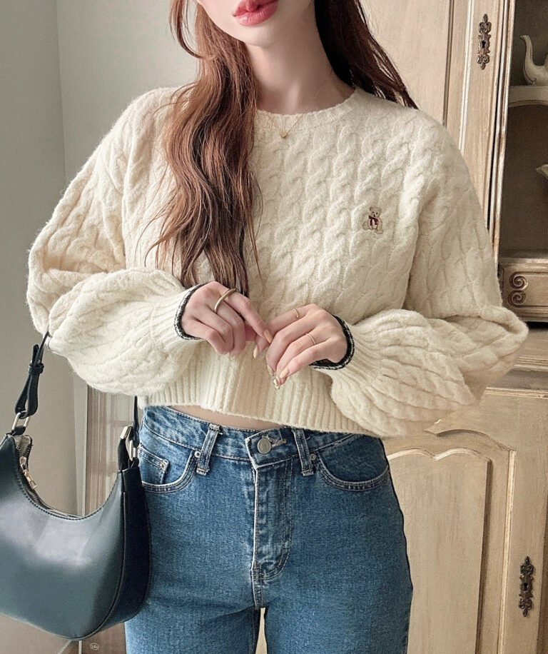 着丈が選べる】くま刺繍ケーブルニット | Meiru(メイル)｜公式LOOKBOOK