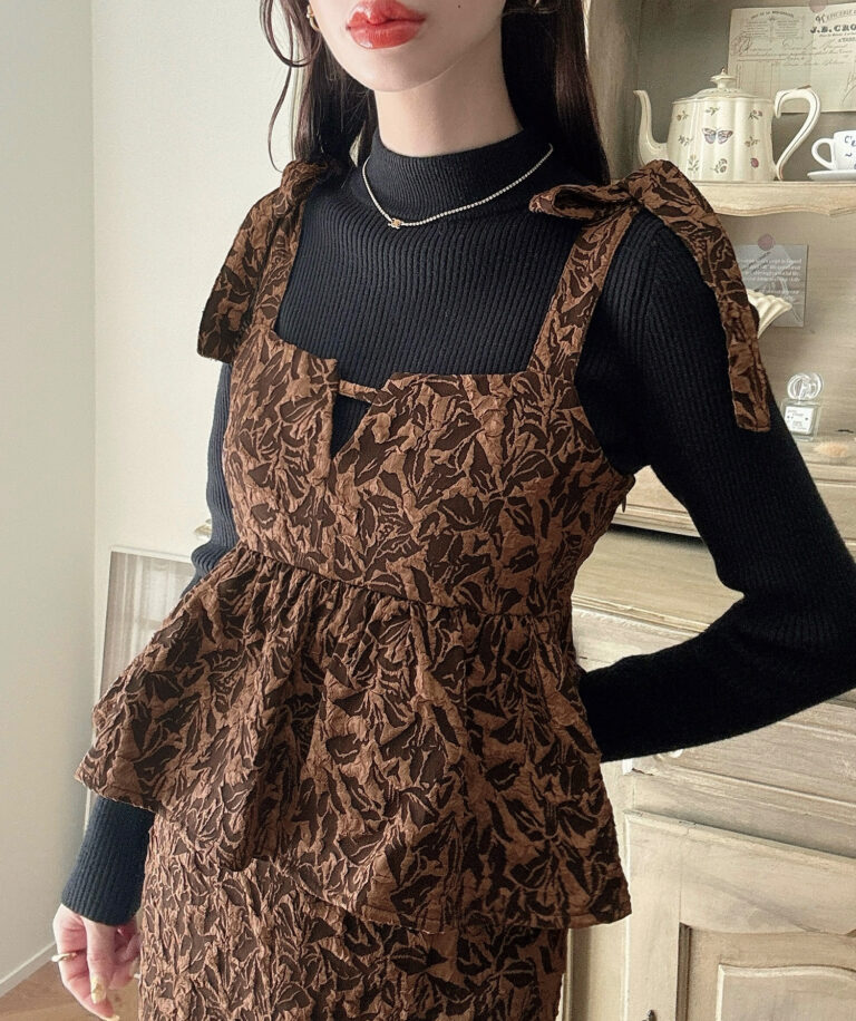 肩リボンジャガードペプラムキャミワンピース | Meiru(メイル