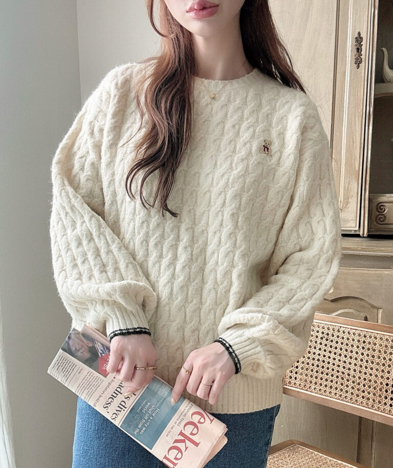 着丈が選べる】くま刺繍ケーブルニット | Meiru(メイル)｜公式LOOKBOOK
